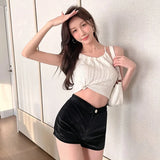 Women's Sexy Black Leather Shorts