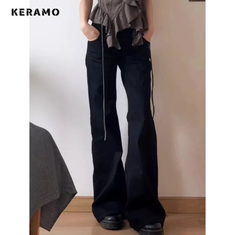 BlackMuse™ – Y2K High Waist Vintage Denim Jeans (Dark Washed, Wide Leg & Stylish)