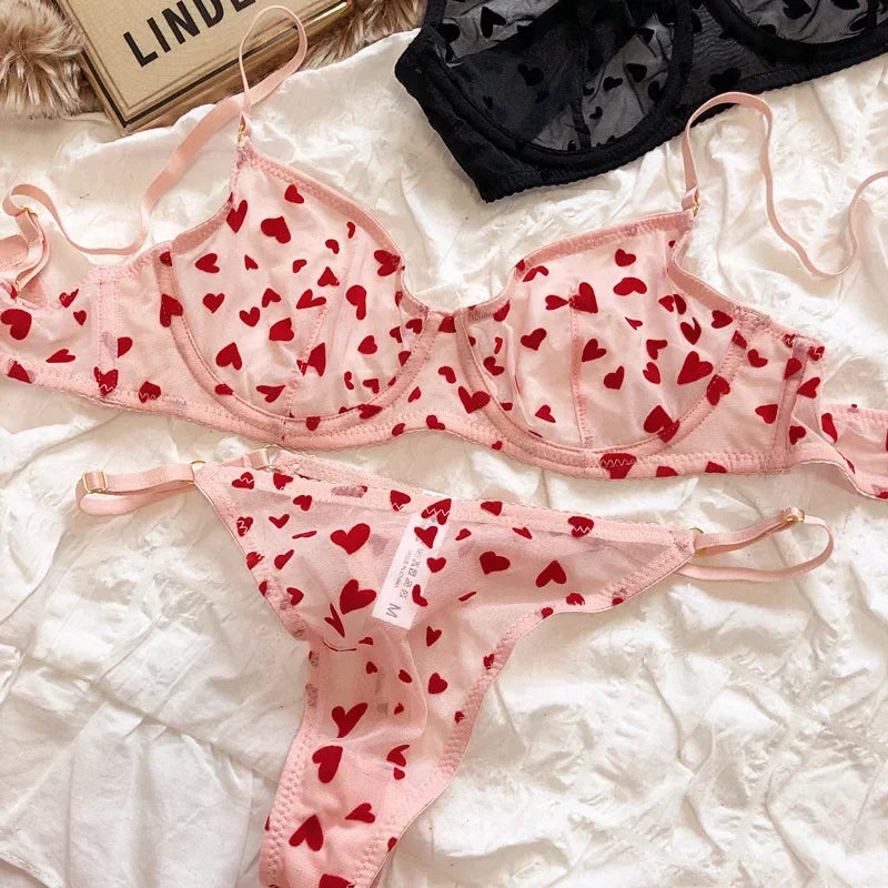 Women Mesh Heart Lingerie Set