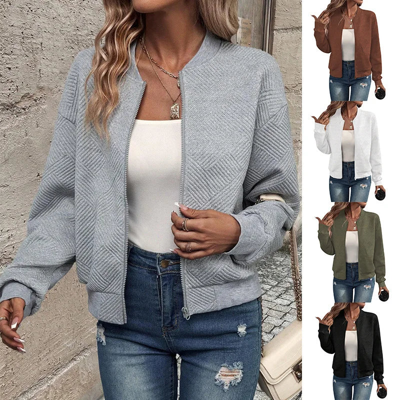 Casual Zipper Baseball Collar Women's Jacket