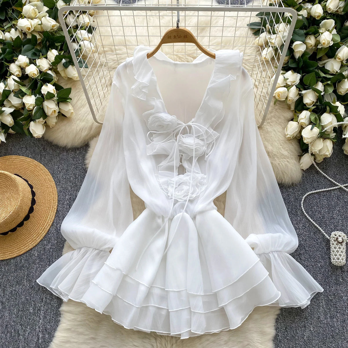 Women's Floral Chiffon Mini Dress