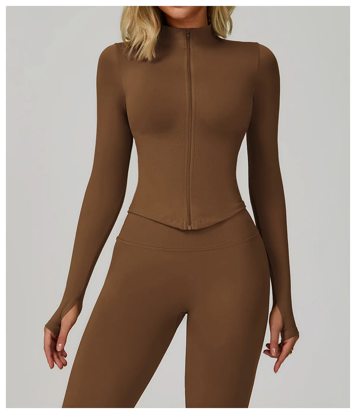 Ribbed Women's Yoga Jacket – Long Sleeve Standing Collar Fitness Top