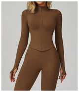 Ribbed Women's Yoga Jacket – Long Sleeve Standing Collar Fitness Top
