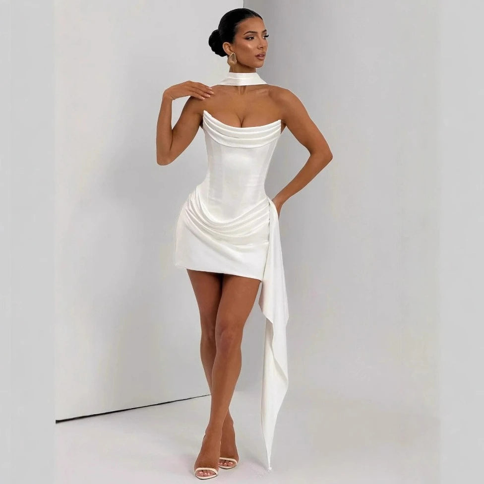 Ivory Luxe Corset Satin Mini Dress