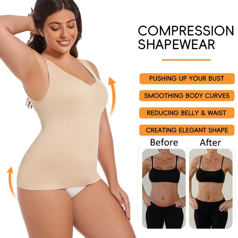Women Sleeveless V-Neck Shapewear Tank Top