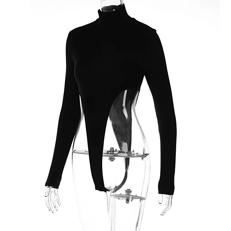 Solid Color Casual Bodysuit – Long Sleeve Jumpsuit