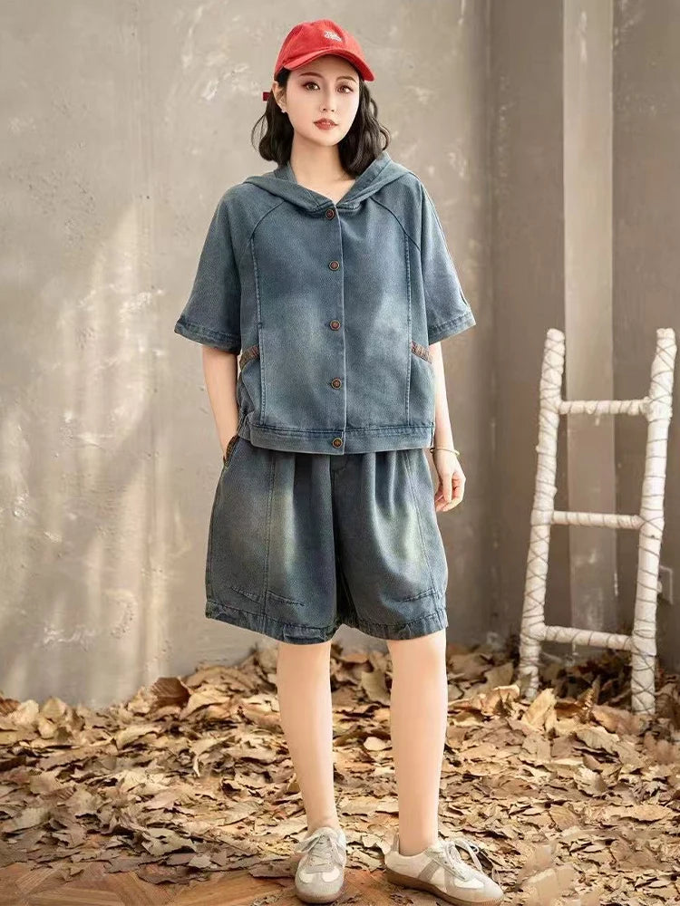 AmaxluluE Summer Womens Denim Hooded Jackets