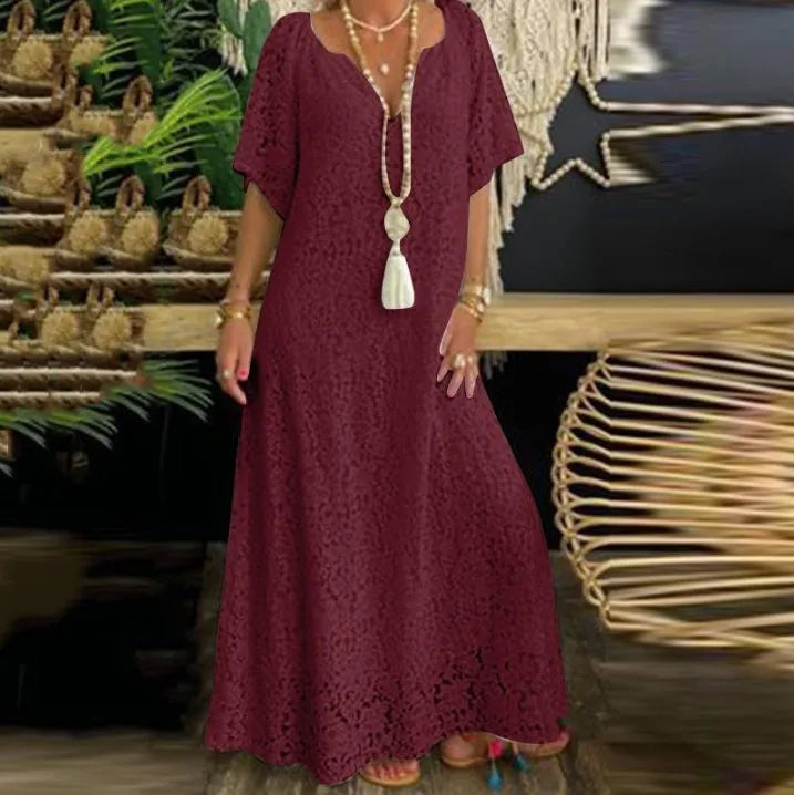 Women Lace V Neck Long Dress