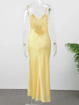 Golden Satin Backless Evening Gown
