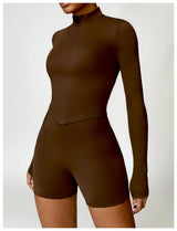 Women's Zip Long Sleeve Yoga Jacket – Gym Push-Up Sportswear Top