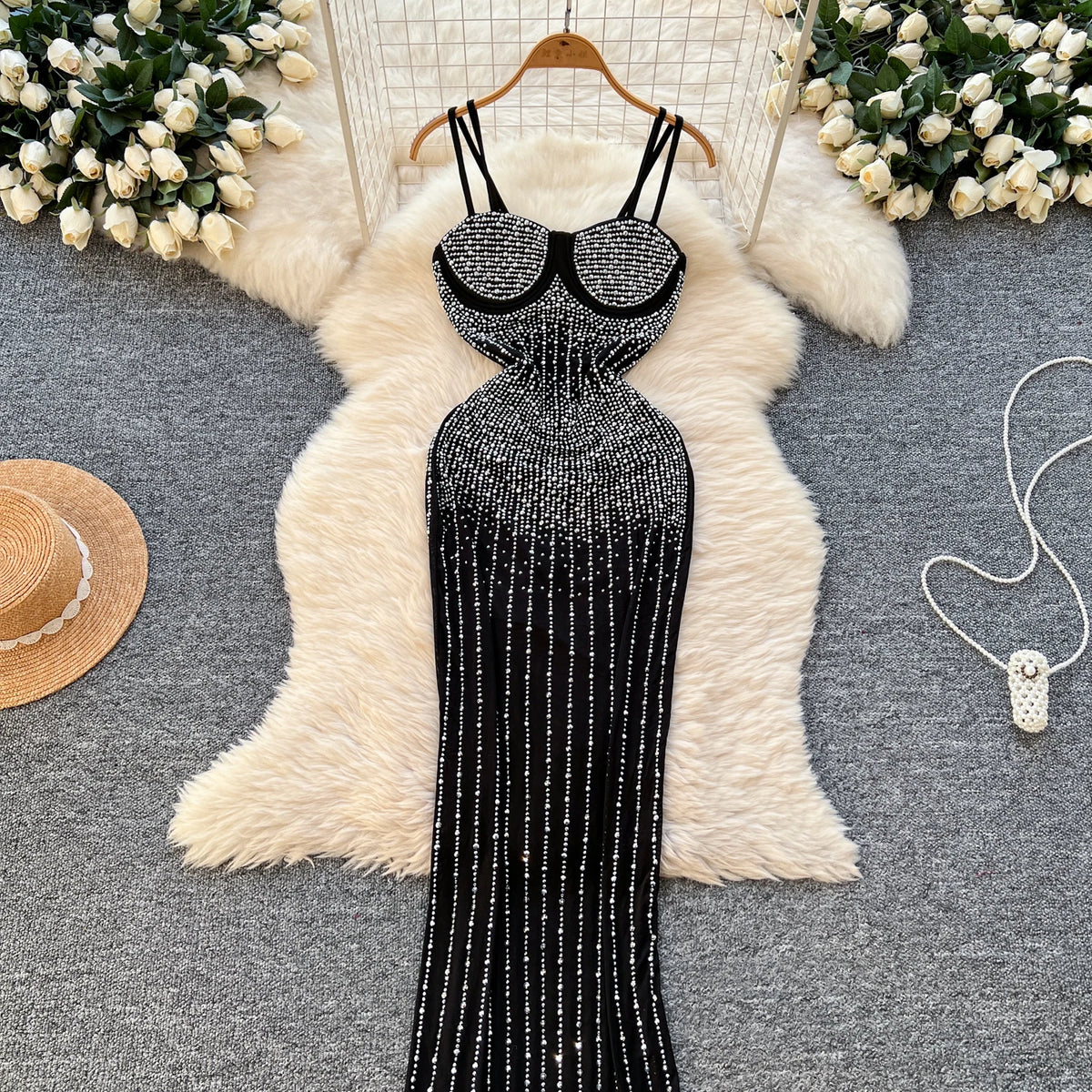 Women's Strapless Beaded Evening Dress