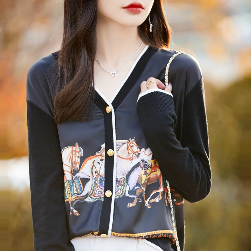 Women's Silk Print Wool Cardigan