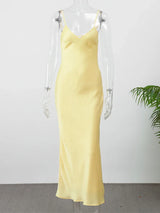 Golden Satin Backless Evening Gown