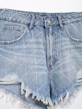 DazzleLine™ – High Waist Hot Diamond Shorts (Raw Edge, Straight Fit)