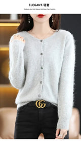 Women Mink Cashmere Knit Cardigan