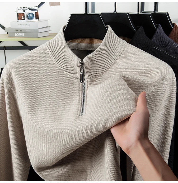 Men Half Zip Velvet Knit Sweater