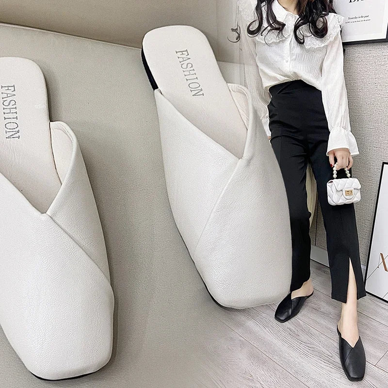 Women Mules Square Toe Flat Slippers