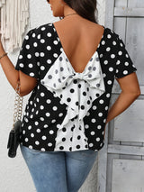 Women Plus Size Spot Print Bow Shirt