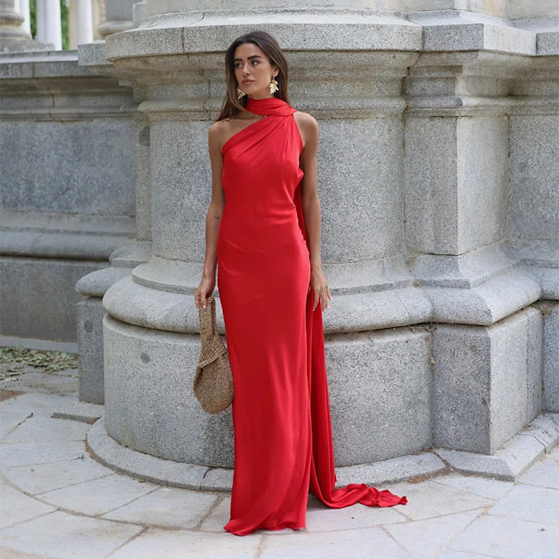 Luxe Satin Halter Evening Gown