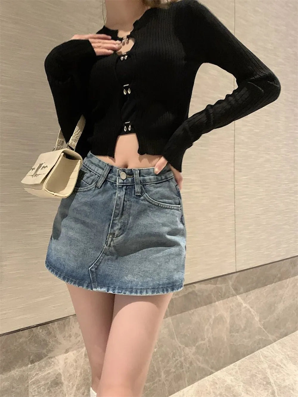 CuteGlow™ – Korean High Waist Mini Skirt (Slim Fit, Vintage Street)