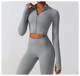 Women's Sexy Zip Long Sleeve Yoga Jacket – Workout Running Cycling Top