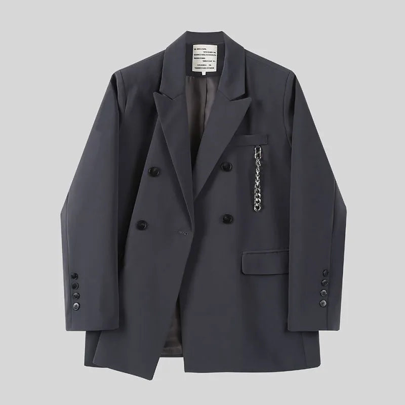 Gothiq™ – Chain Detail Streetwear Blazer (Harajuku Punk Style, Oversized Fit)