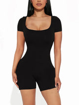 Women Solid Short Sleeve U Neck Jumpsuit