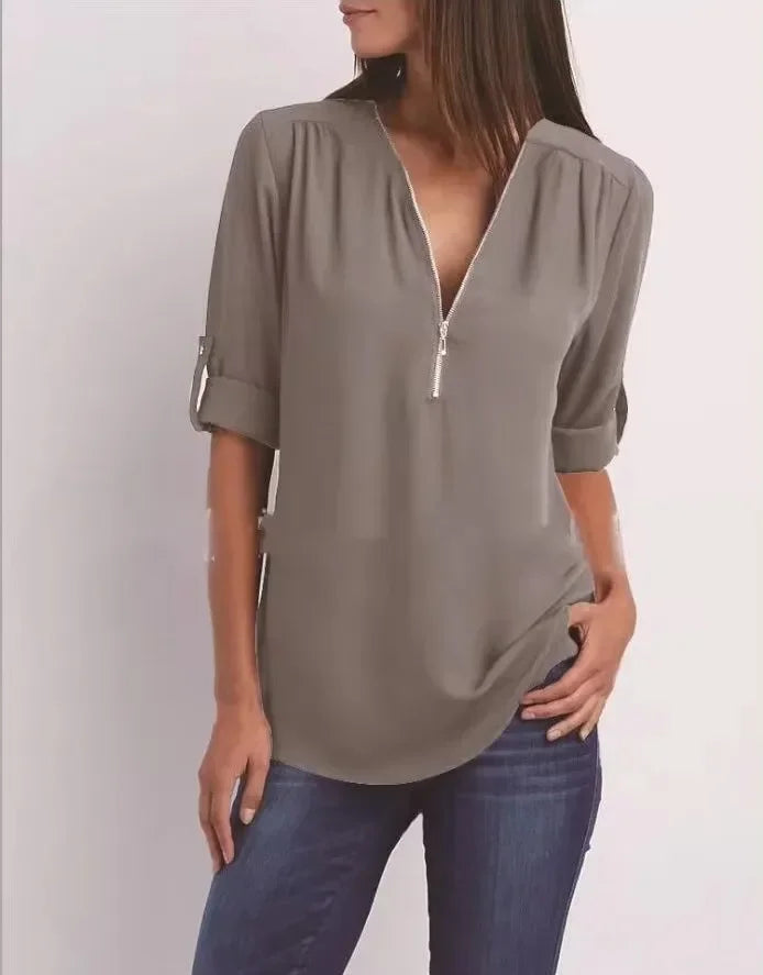 Luna Deep V-Neck Chiffon Blouse