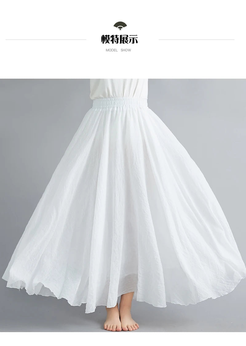 Women Cotton Linen Maxi Skirt