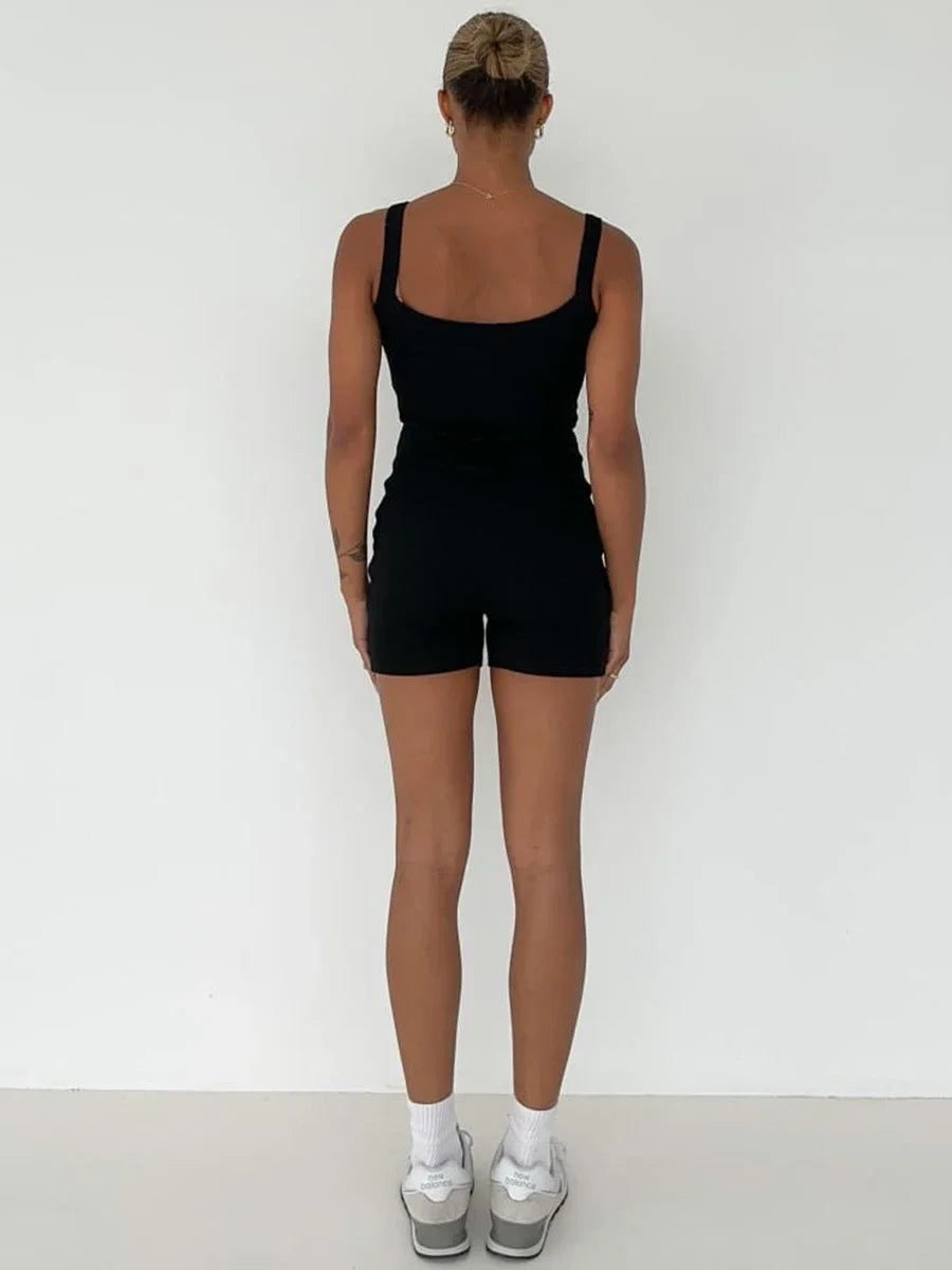 CurveMuse™ – Ribbed Sleeveless Bodycon Playsuit (Sleek, Hugging & Sexy)
