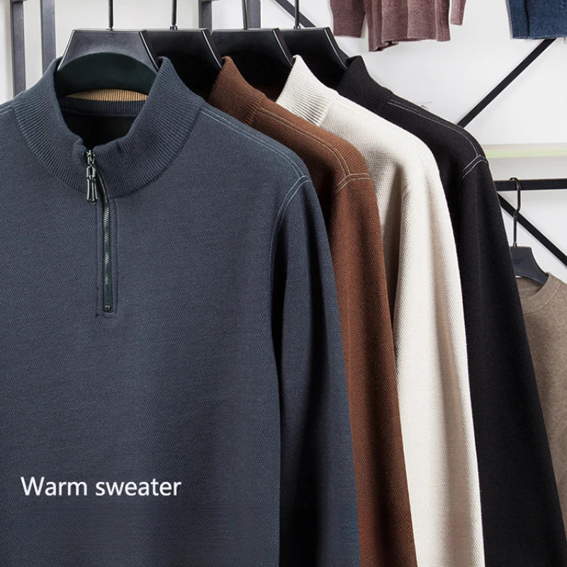 Men Half Zip Velvet Knit Sweater