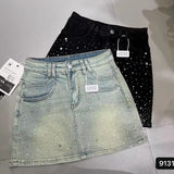 StarFlare™ – Rhinestone Slim Skirt (Black A-Line, Summer 2025)