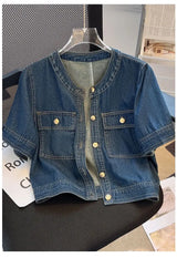Women's Short Sleeve Denim Cropped Jacket