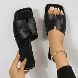 Women Slide Sandals Square Open Toe Flats