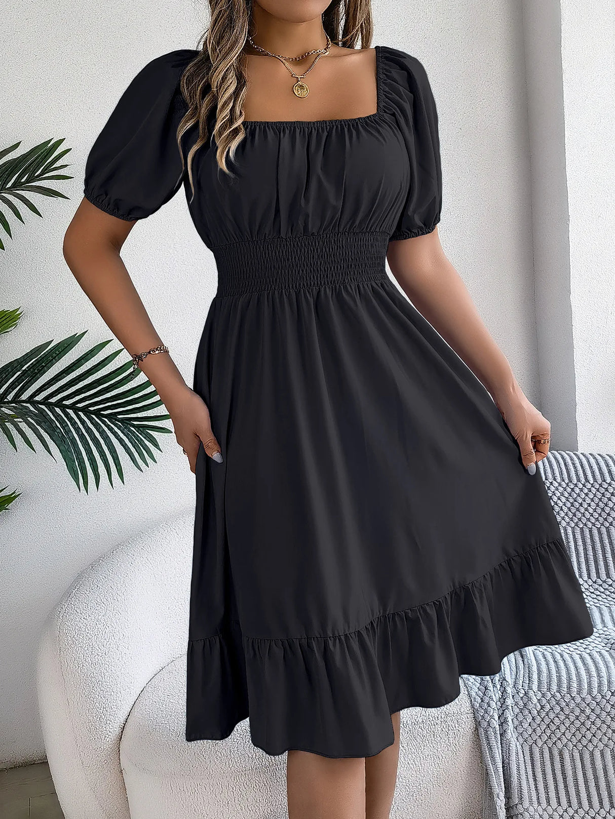 Women Square Neck Summer Dress