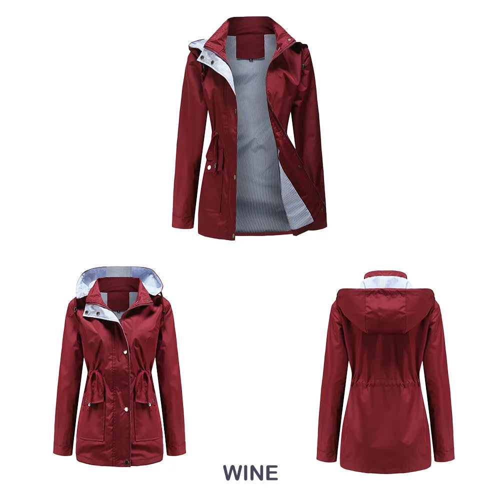 Purple Hooded Waterproof Women's Jacket – Spring Office Outerwear