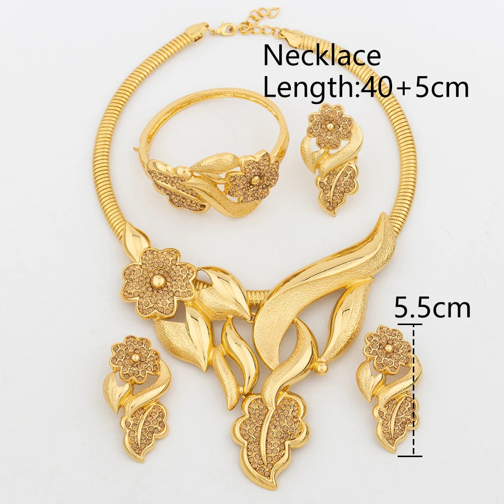 18K Gold Color Flower Bridal Jewelry Set