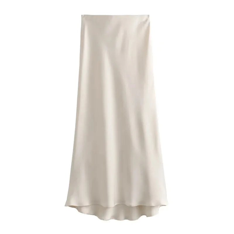 Women Satin Midi Skirt 2025
