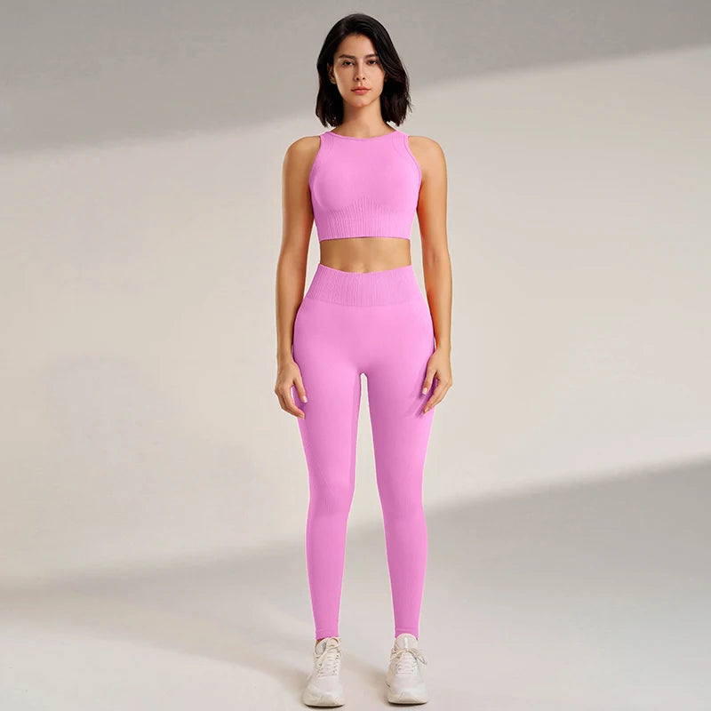 Women High Waist Leggings & Top Set