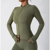 Women's Zip Long Sleeve Yoga Jacket – Slim Fit Gym Training Top
