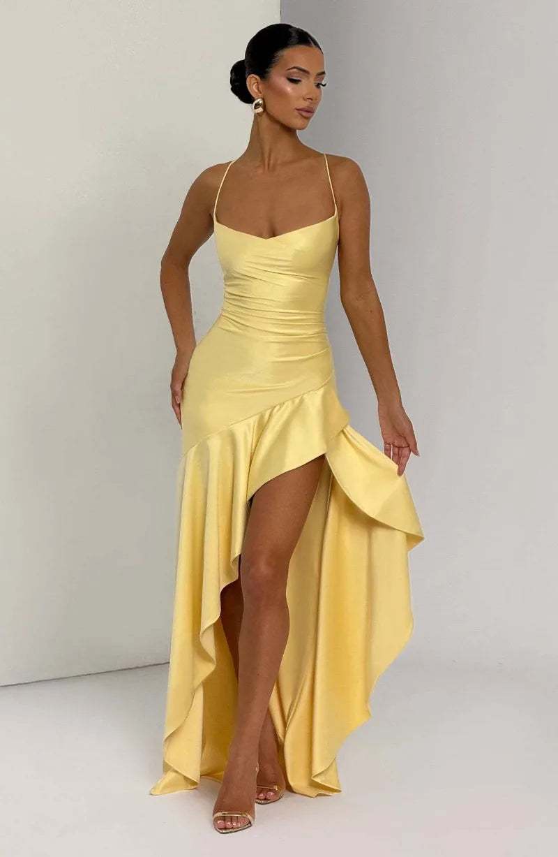Women's Satin Lace-Up Maxi Dress