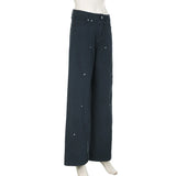 Women Low-Waist Rivet Wide Jeans