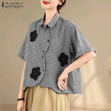 Harper Checked Lapel Blouse