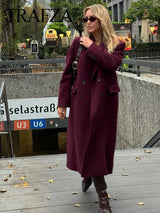 Burgundy Woolen Double Breasted Winter Coat