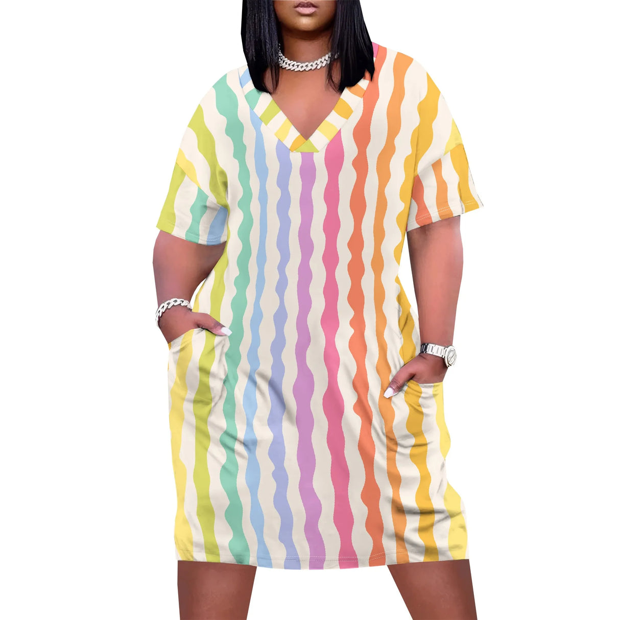 Women Sunflower V-Neck Beach Dress