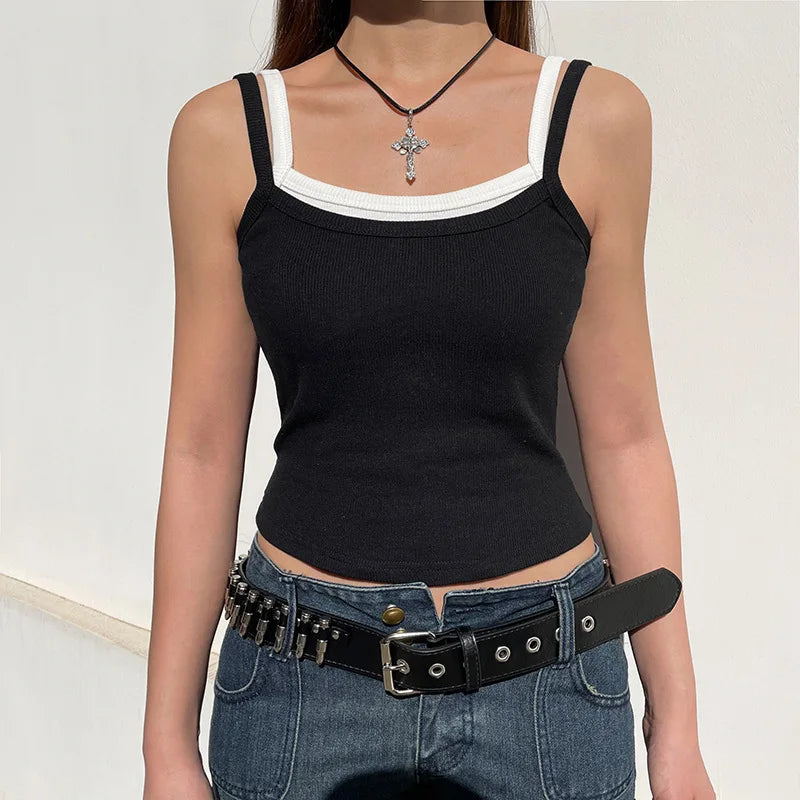 Patchwork Vintage Sleeveless Crop Top