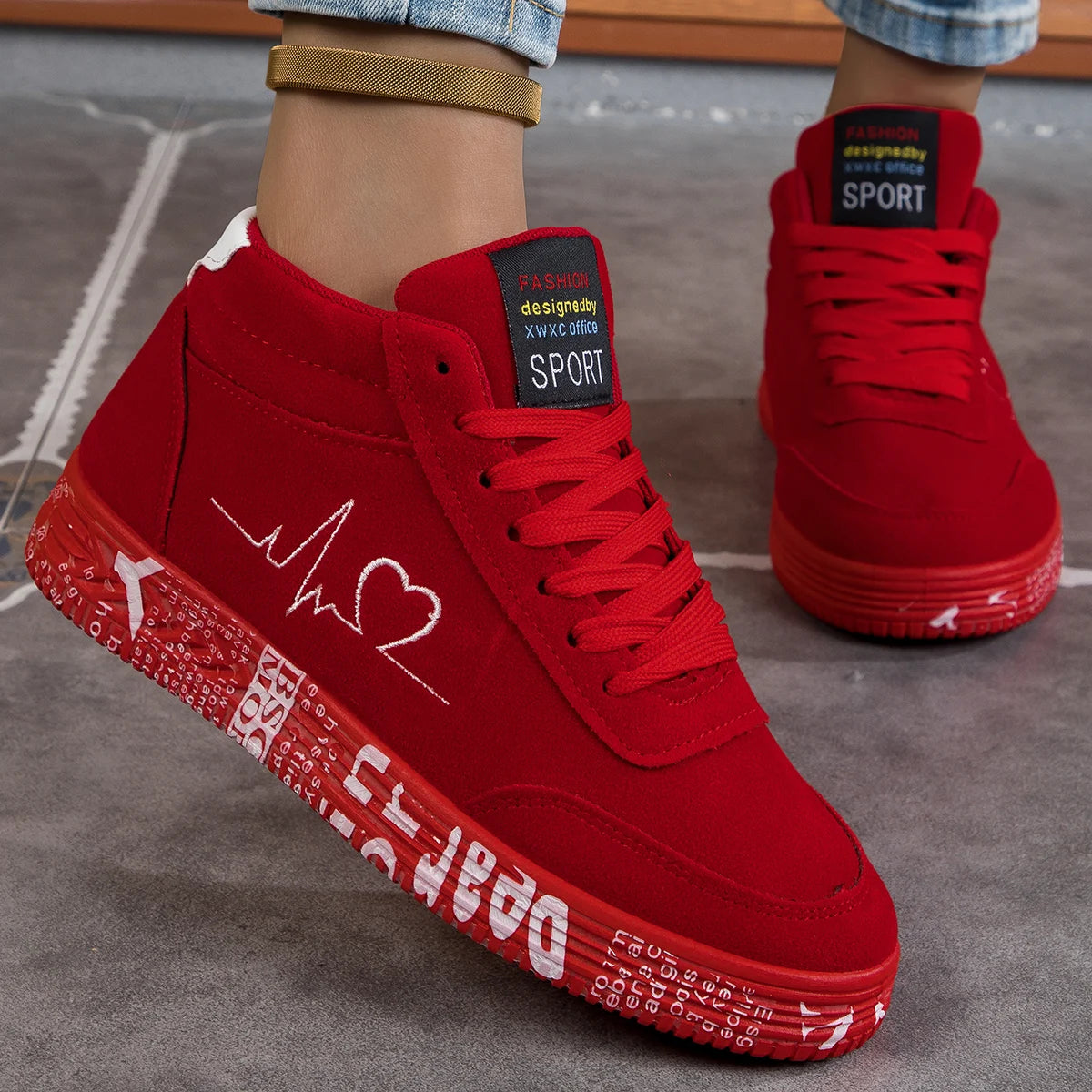 Women Canvas Shoes Valentine Red Love Sneakers