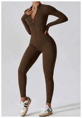 Women Fitness Zipper Long Sleeve Jumpsuit