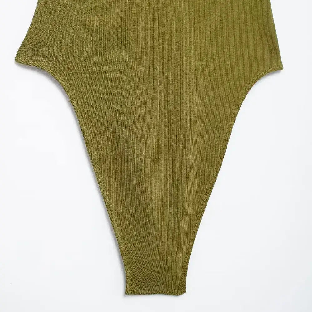 Women Ribbed Strappy Snap Bodysuit