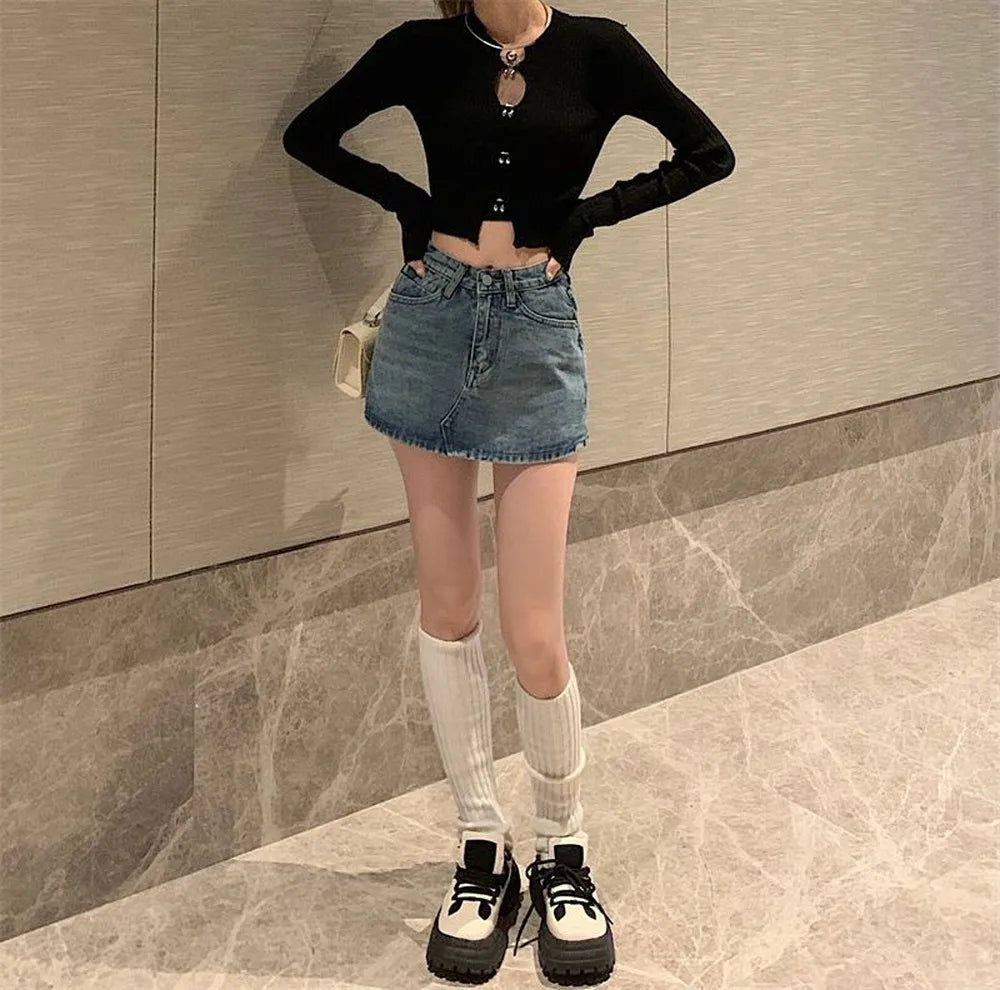 CuteGlow™ – Korean High Waist Mini Skirt (Slim Fit, Vintage Street)